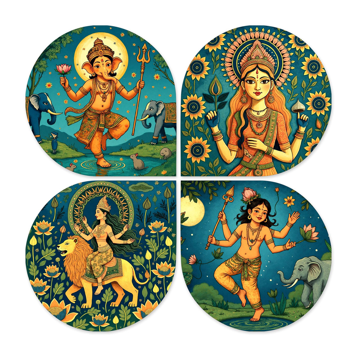 Artvibes Spiritual Handcrafted Mdf Wooden Decorative Wall Hanging | Living Room Decor | Bedroom Wall Decoration Items | Gifts For Men Women (Wh_8445N) - Set Of 4