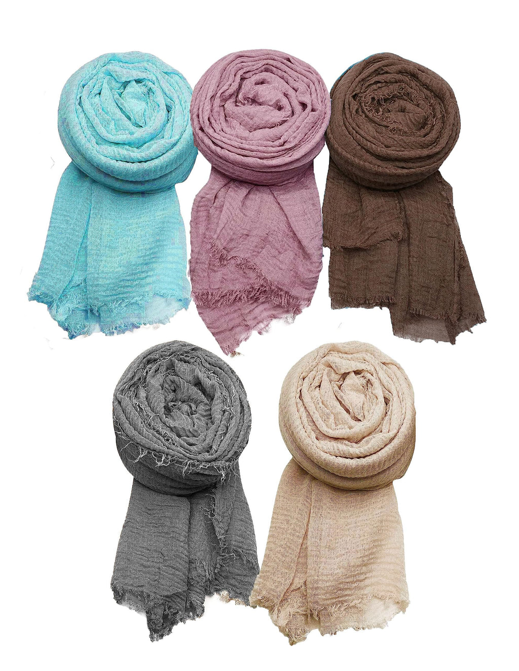 ICW Women's Premium Wrinkle Ironless Crinkled Cotton Scarf Stoles Shawl head scarves for girls (pack of 5)