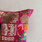 ATRANGI STUDIO Patchwork Cushion Covers - Set of 2 | Handcrafted Khambadiya Patchwork | Rajasthani Art Pillow Cover | Ethnic Cushion Covers for Sofa, Bed & Home Decor | 16x16 Inch, Pink