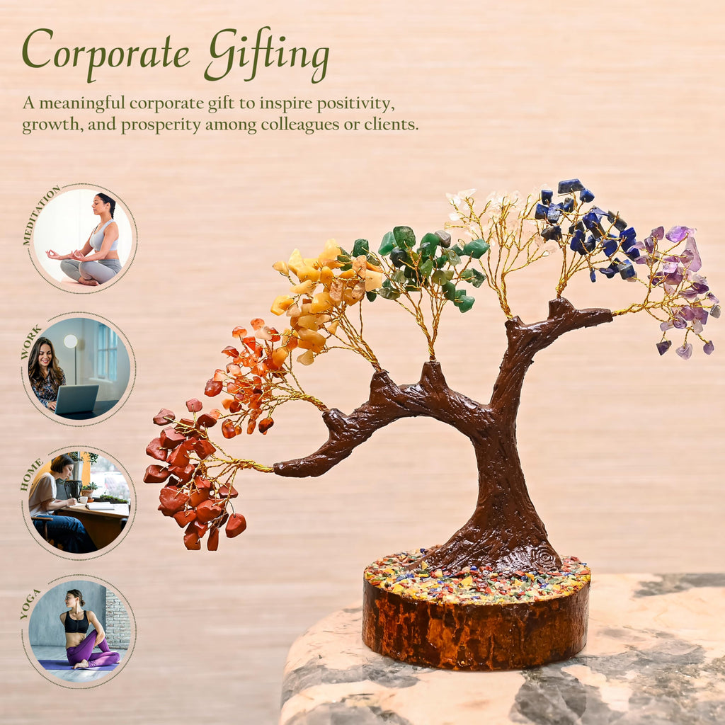 Hindcraft Seven Chakra Tree of Life - Feng Shui Crystal Bonsai with Healing Stones for Home Decor & Positive Energy – Spiritual Gift for Women & Family - Energy Boosting & Luck (8 Inches)