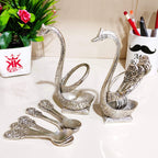 KridayKraft Metal Swan (Duck) Silver Spoon Stand for Dining Table Spoon Set with Stand/Decorative Spoon Rest Showpiece Item for Dining Table...