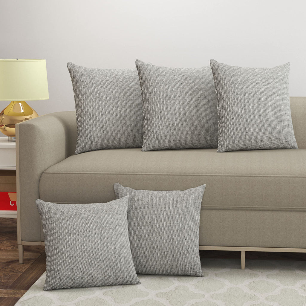 Yellow Weaves Jute Texture 250 TC Cushion Covers, 12 X 12 Inches, Grey, Set Of 5