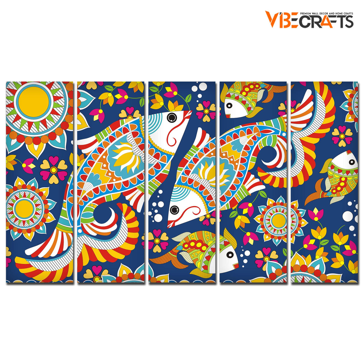 VIBECRAFTS Beautiful Indian Folk Art 5 Pieces Canvas Wall Painting For Home | Office | Living Room | Gift (PTVC5Pcs4_8533)