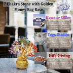 Vastu Approved Natural Gemstone Beads Tree for Feng Shui Crystal Tree Positive Energy, Wealth & Good Luck Healing Stones Bonsai for Gift & Office Table (7 Chakra- Golden Money Bag Base, 160 Beads)