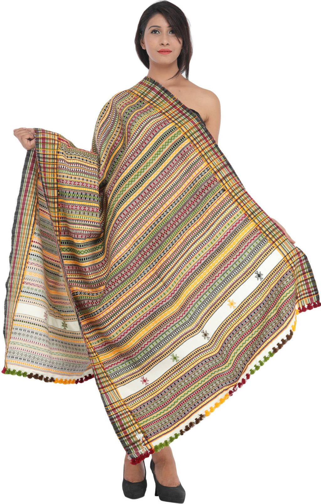 Exotic India Women's Kutch Wool Shawl (SHN85--amber)