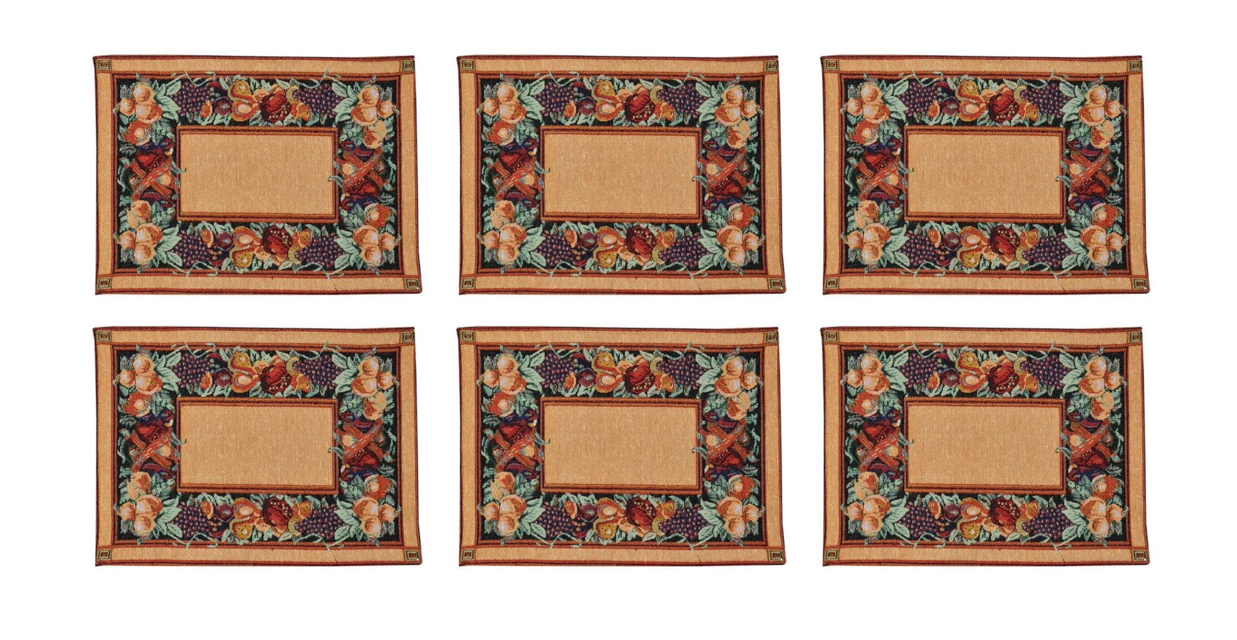 Galaxy Home Decor Dining Table 6 Table Mats ( Mat 13x18 inches ) Washable Cotton Linen Mat Jacquard Fabric, Multicolor (Vegetable Design, 6 Mats) Kafalo