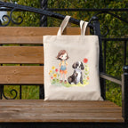 Metsi Canvas Tote Bag - Zipper Pocket With Girl and Puppy Print for Women 13x15 Inch, Eco-Friendly Multi-Purpose Cotton Tote Bag for Shopping, School, Beach, Groceries DIY Painting Gift Use - Design 2