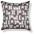 Vendola Decorative Satin Sofa Cushion Covers Set of 5, 16 inch x 16 inch, Sofa Cushion Pillow Cover, White and Brown, Geometrical Design, Zipper Closure (Cedar, 16X16 Inches)