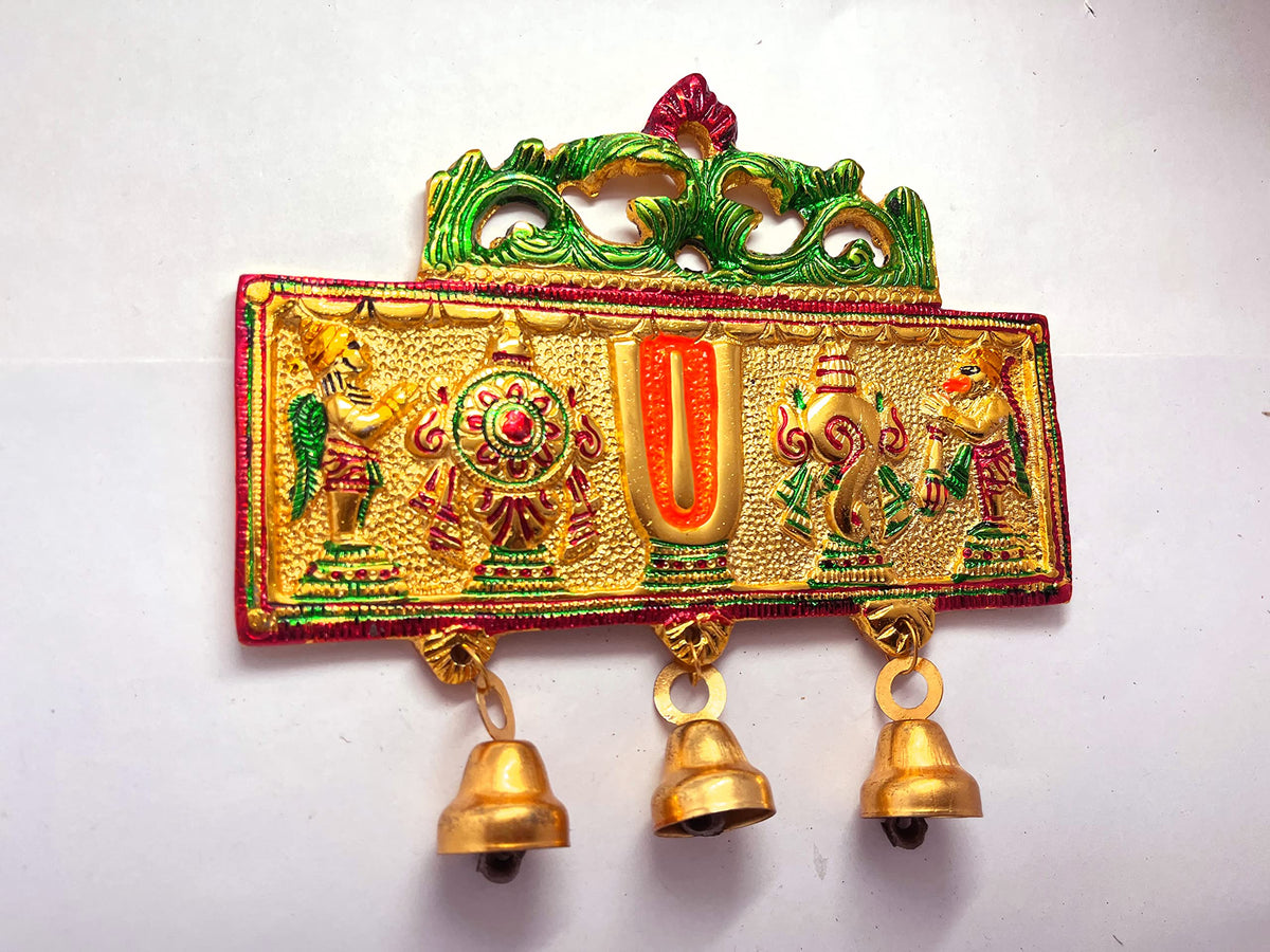 KridayKraft Wall Hanging Tirupati Balaji Symbol Shankh Chakra Tilak with Hanuman ji and garud Statue Gold Plating Antique Decorative for Home & Office Table Showpiece Figurines