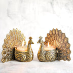 BEHOMA Metal Dancing Peacock Figurine Pair for, Gold - Set of 2