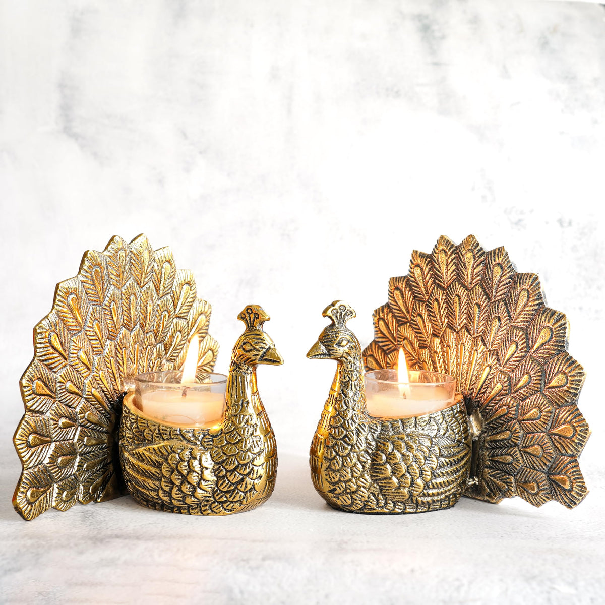 BEHOMA Metal Dancing Peacock Figurine Pair for, Gold - Set of 2