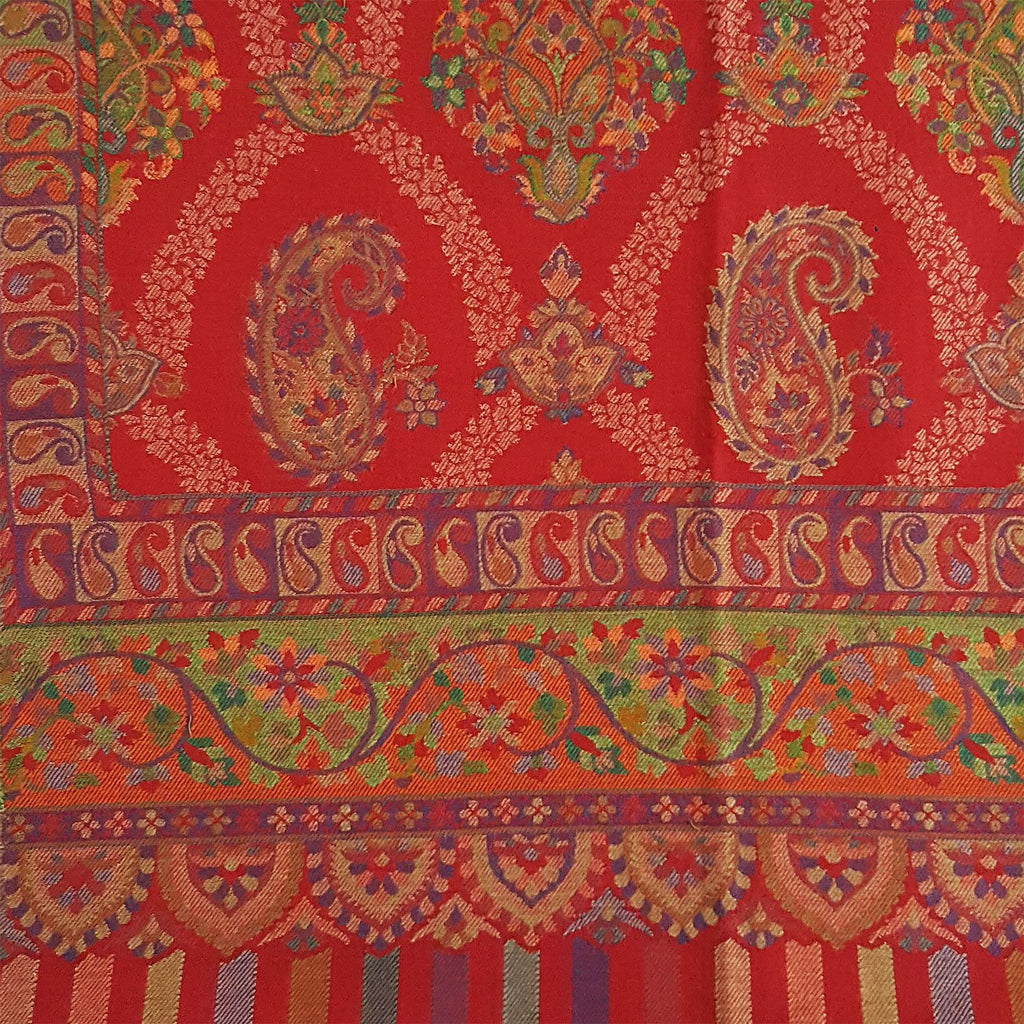 Mehrunnisa Jamawar Kani 100% Pure Wool Shawl Wrap From Kashmir (Red)