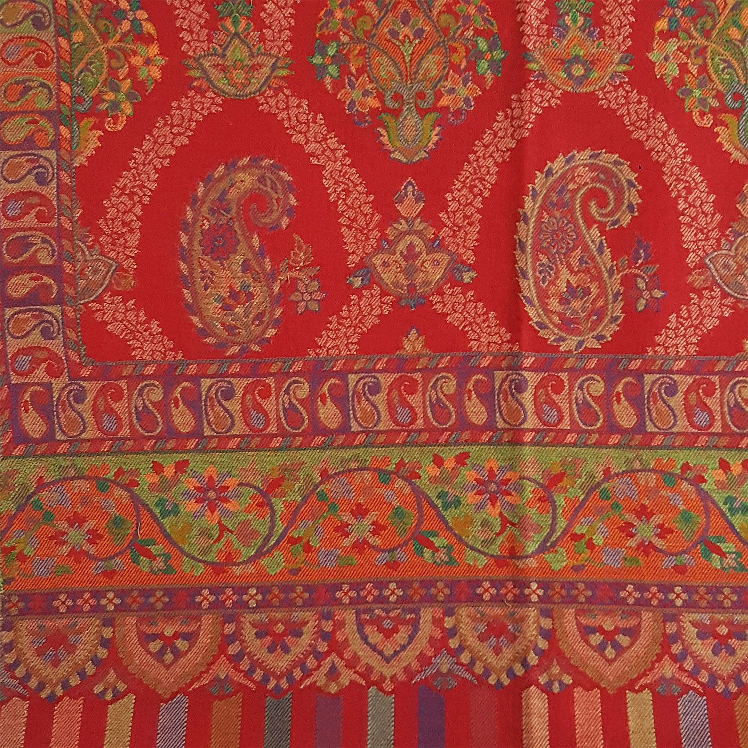 Mehrunnisa Jamawar Kani 100% Pure Wool Shawl Wrap From Kashmir (Red)