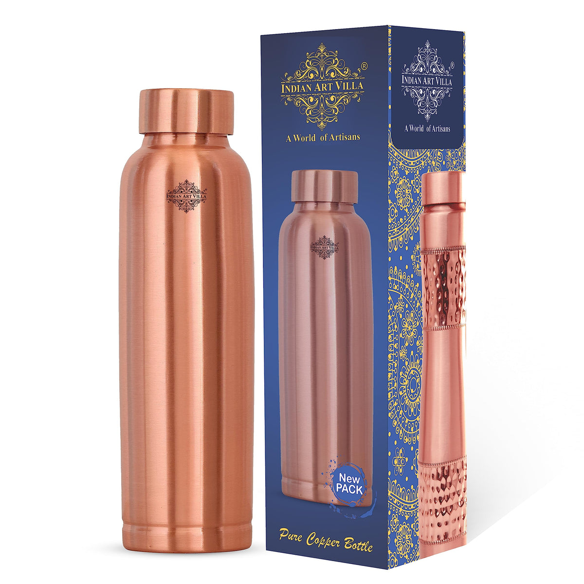 Indian Art Villa Pure Copper Water Bottle – 900 ML, Doctor's Choice Leak-Proof Ergonomic Design, Ayurvedic Copper Drinkware for Home, Office, Gym & Travel