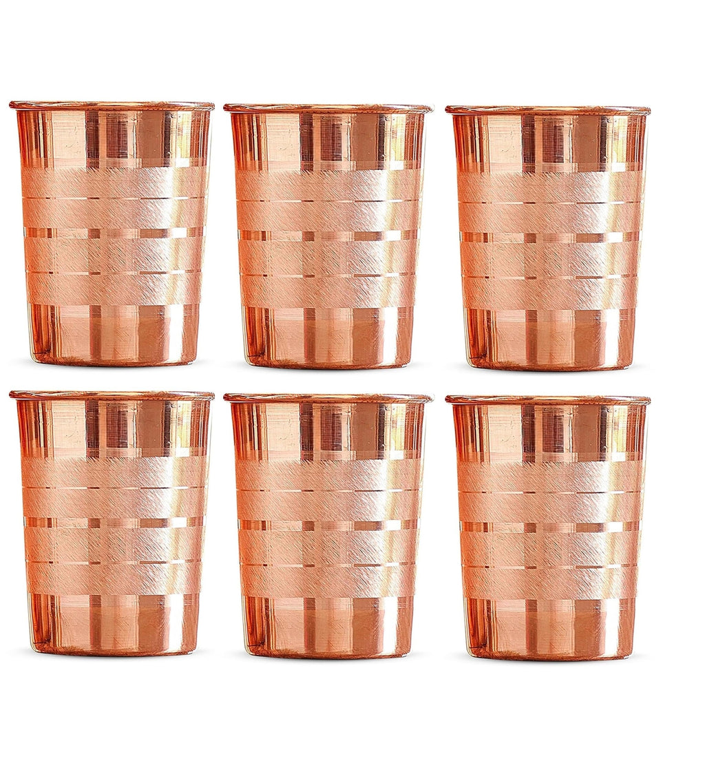 Adoko 100% Pure Copper Tumbler 300ml | Ayurvedic Drinking Glass for Water | Handcrafted Copper Utensil for Daily Use – 6Pcs Set