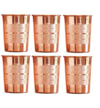 Adoko 100% Pure Copper Tumbler 300ml | Ayurvedic Drinking Glass for Water | Handcrafted Copper Utensil for Daily Use – 6Pcs Set