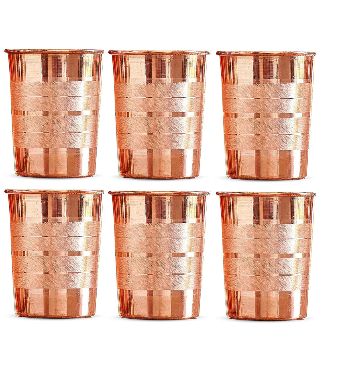 Adoko 100% Pure Copper Tumbler 300ml | Ayurvedic Drinking Glass for Water | Handcrafted Copper Utensil for Daily Use – 6Pcs Set