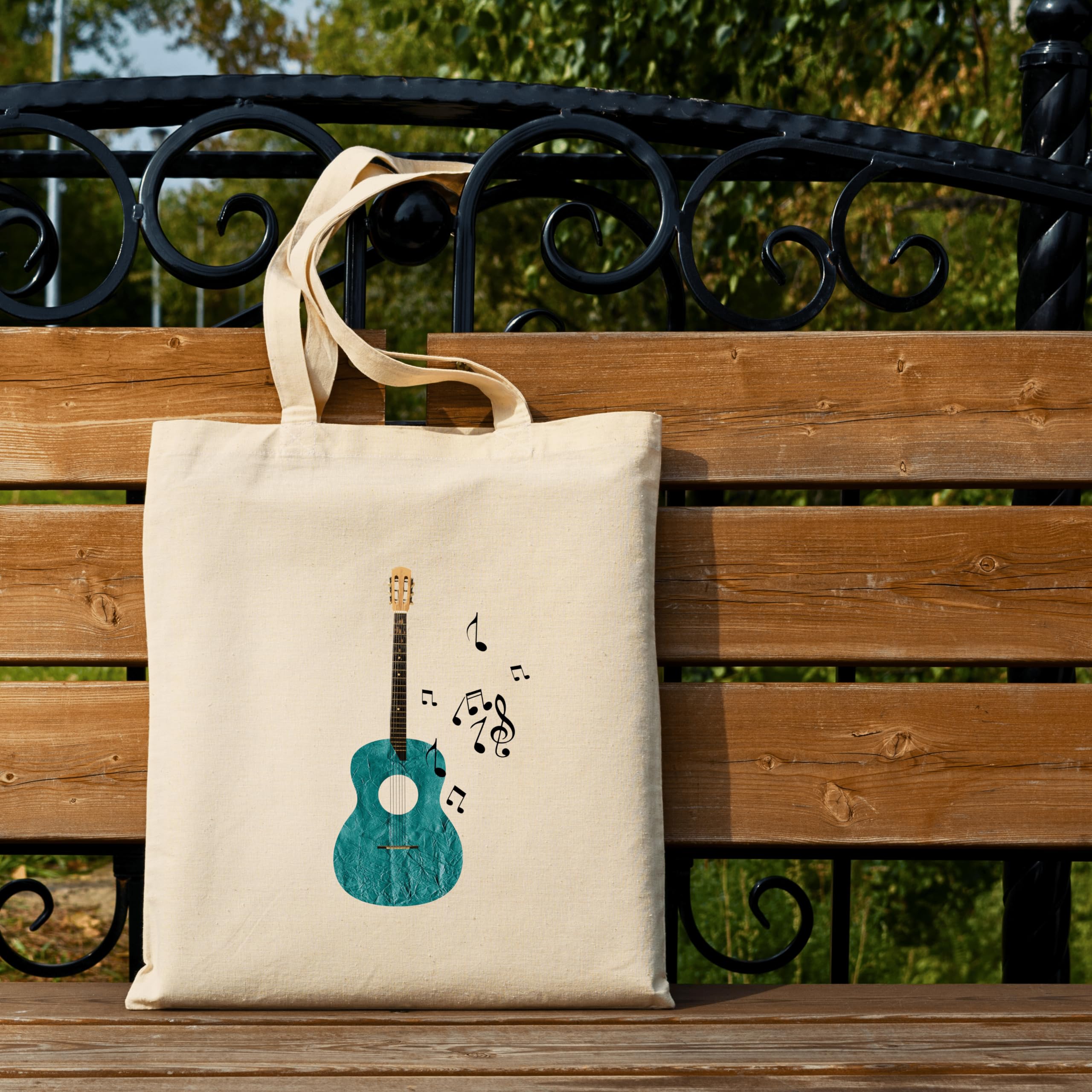 snapiq COTTON 350 GSM Canvas Tote Bag for Women and Girls Thick Fabric with Zipper (Beige, Guitar1)