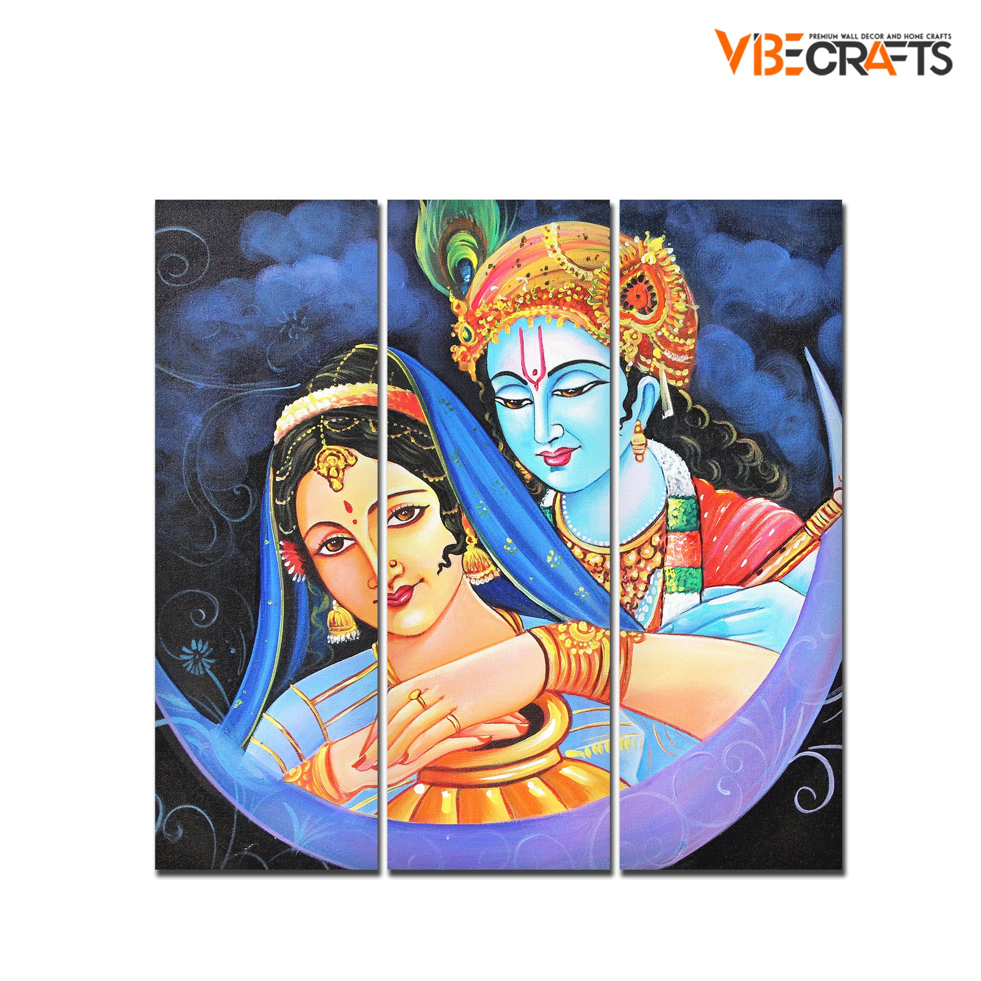 VIBECRAFTS 3 Pieces Radha Krishna Canvas Wall Painting Fitted With Wooden Frame For Home | Office | Living Room | Gifts (PTVC3Pcs1_9546)