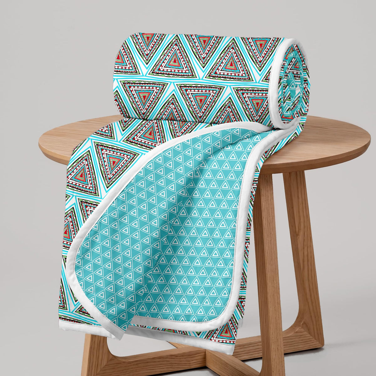 Divine Casa Modern Reversible Single Bed Dohar | 120 GSM Dual-Sided Microfiber Throw Blanket | Size 210 x 140 cm | Geometric | Turquoise Blue Kafalo