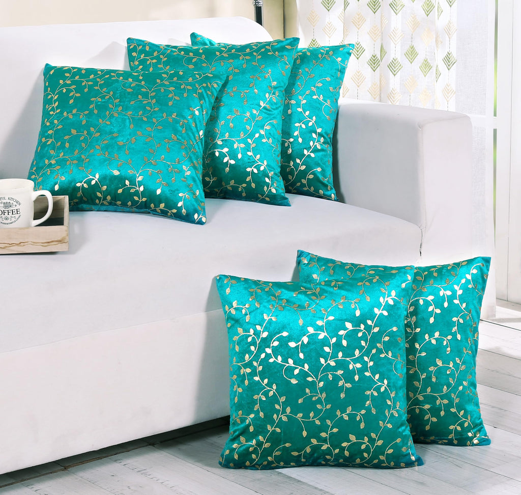 RD TREND Velvet Cushion Covers, 45 x 45 cm/18 x 18 inches,Pack of 5,250 TC, Back Zipper (Sea Green)