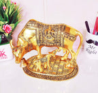 KridayKraft Kamdhenu Cow,Calf with Bal Gopal Krishna Metal Statue for Good Luck,Feng Shui As Table Top Figurine,Vastu,Religious Gau MATA Idol