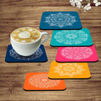 Artvibes Printed MDF Wooden Coasters for Home and Kitchen | Dining Table Decor | Square Coasters | Home Decorative Items | Table Items | Kitchen Decor (Set of 6 | 4x4 Inch)(Mandala Pattern) TC_2001