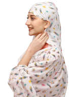 7 season's Cotton Long Scarf Cum Mask Universal Size Usable For Vehicle Driver For Sunlight UV Protection White Printed Design For Girl & Women (Long Flower), Female