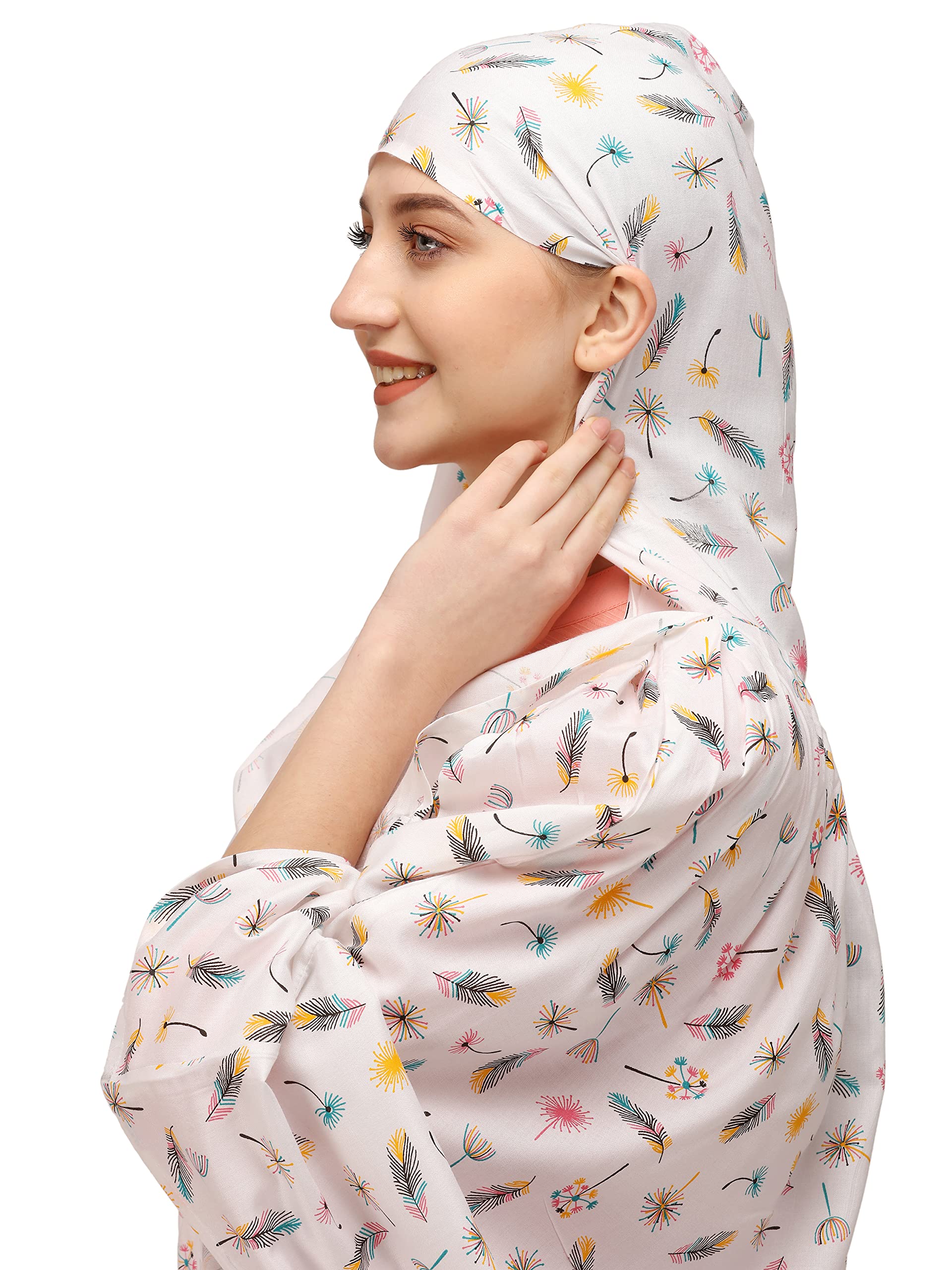 7 season's Cotton Long Scarf Cum Mask Universal Size Usable For Vehicle Driver For Sunlight UV Protection White Printed Design For Girl & Women (Long Flower), Female