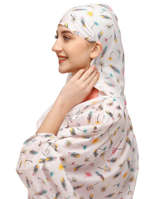 7 season's Cotton Long Scarf Cum Mask Universal Size Usable For Vehicle Driver For Sunlight UV Protection White Printed Design For Girl & Women (Long Flower), Female