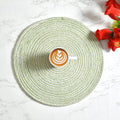 LaVichitra Braided Cotton Placemats 33 Cm Round - Dining Table, Bed Side/Centre Table/Shelves -Green - 6 Piece Kafalo