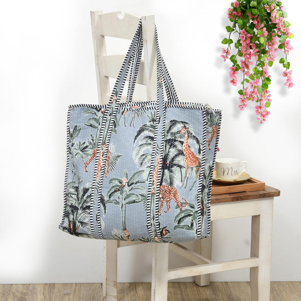 MITTICO Quilted Cotton Tote Bag for Women – Handmade Large Shoulder Handbag with Zipper & Multiple Pockets | Lightweight Travel Tote for Office, Shopping & Everyday Use
