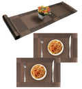WOODTULA Placemats with Table Runner Sets - Washable Kitchen Tablemat - Table Mats for Dining Table - Non-Slip Placemat - Table Runner (2-Piece Placemat, 1-Piece Runner, Brown) Kafalo