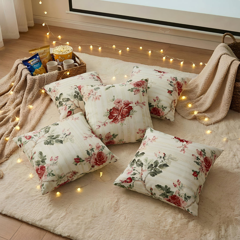 Clasiko Cotton Cushion Covers 16x16 – Set of 5 Decorative Cushion Covers, Warm Rose, Soft Cotton, Hidden Zip, Sofa & Bedroom Décor
