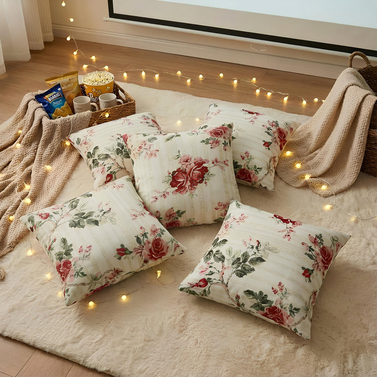 Clasiko Cotton Cushion Covers 16x16 – Set of 5 Decorative Cushion Covers, Warm Rose, Soft Cotton, Hidden Zip, Sofa & Bedroom Décor