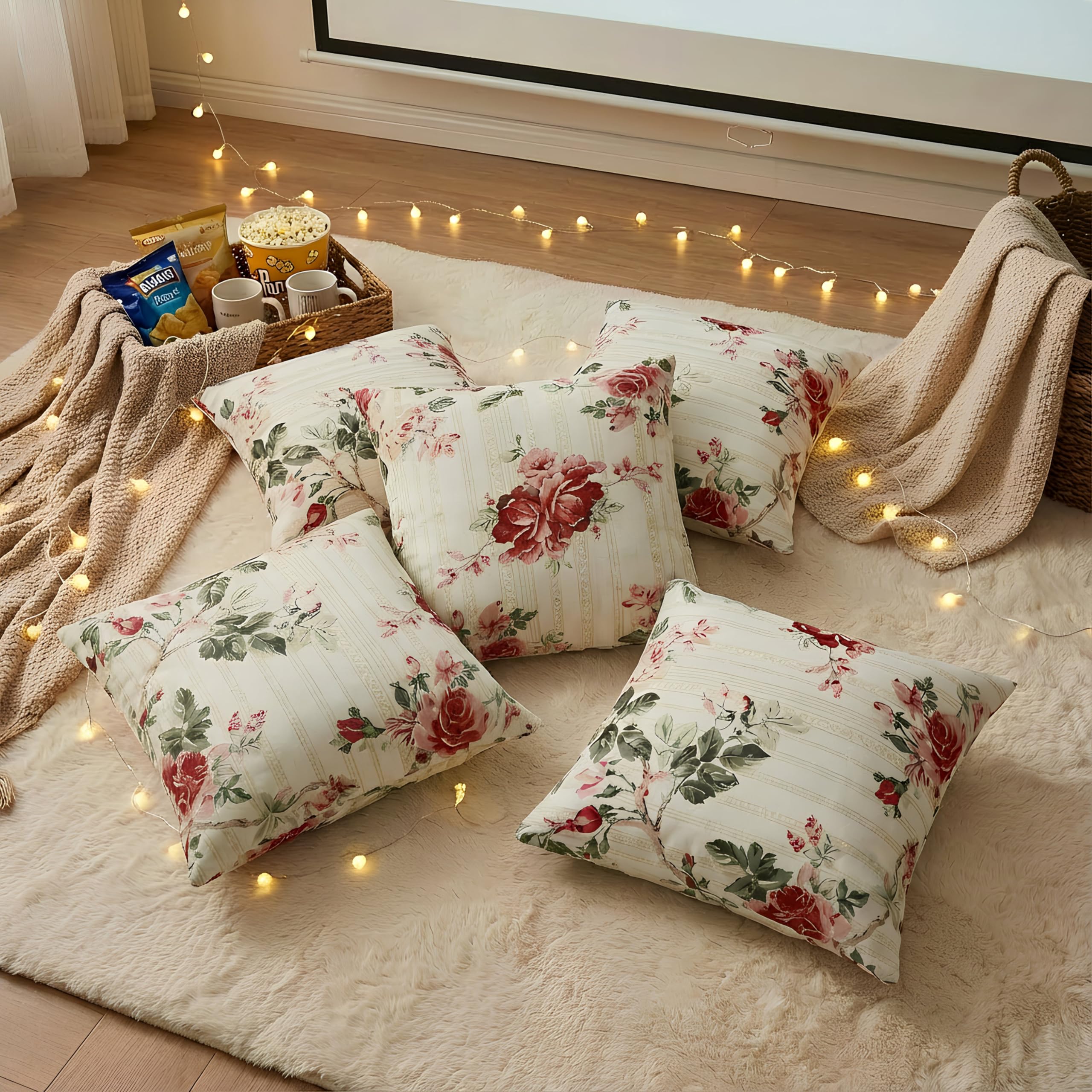 Clasiko Cotton Cushion Covers 24x24 – Set of 5 Decorative Cushion Covers, Warm Rose, Soft Cotton, Hidden Zip, Sofa & Bedroom Décor