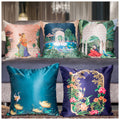 Vendola Decorative Satin Sofa Cushion Covers Set of 5, 24 Inch x 24 Inch, Sofa Pillow Cover, Ethnic Festive, Multicolor, Swan, Rajasthani Design Zipper Closure (Sahliyo Ki Bari 24X24 Inches)
