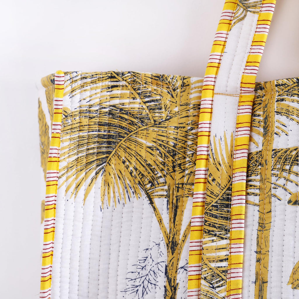 Ravaiyaa - Attitude is everything Women & Man Beautiful Printed Cotton Grocery Shopping Bag | Shoulder Bag | Cotton Tote Bag | Travel Tote Bags 18x5.5x16 Inch (Yellow Palm Tree)