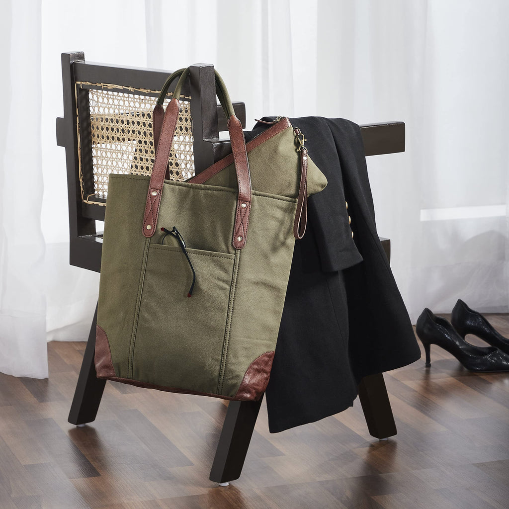 Mona B Canvas Tote Handbag for Women with Pouch perfect for Travel, College and office Use - Brown