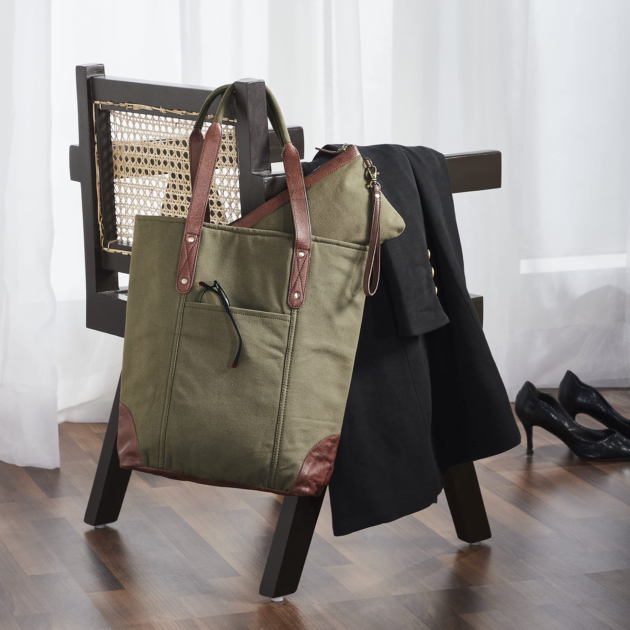 Mona B Canvas Tote Handbag for Women with Pouch perfect for Travel, College and office Use - Brown