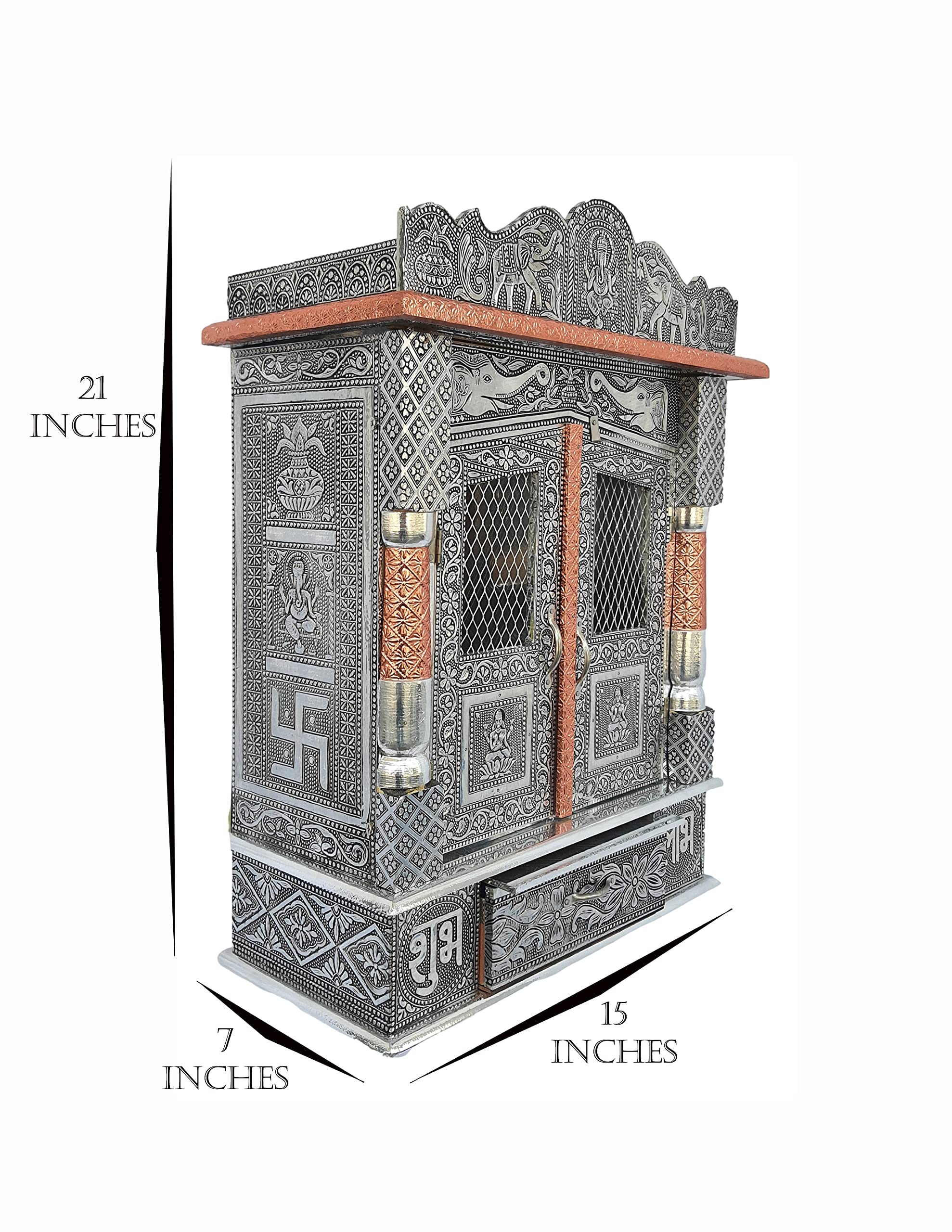 Brilliant Home Designs Aluminium & Copper Oxidized Home Temple Mandir/Ghar mandir/Pooja mandir (L-15 Inches B-7 Inches)