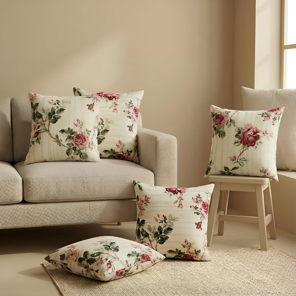 Clasiko Cotton Cushion Covers 12x12 – Set of 5 Decorative Cushion Covers, Warm Rose, Soft Cotton, Hidden Zip, Sofa & Bedroom Décor