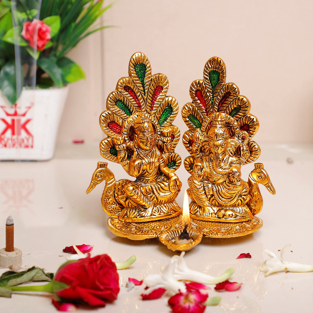 KridayKraft Metal Laxmi Ganesh Statue/Murti for Pooja Room & Home Office Décor, Laxmi Ganesha Idol for Diwali Gift, Religious Idol Showpiece Figurines Decorative & Diwali Poojan