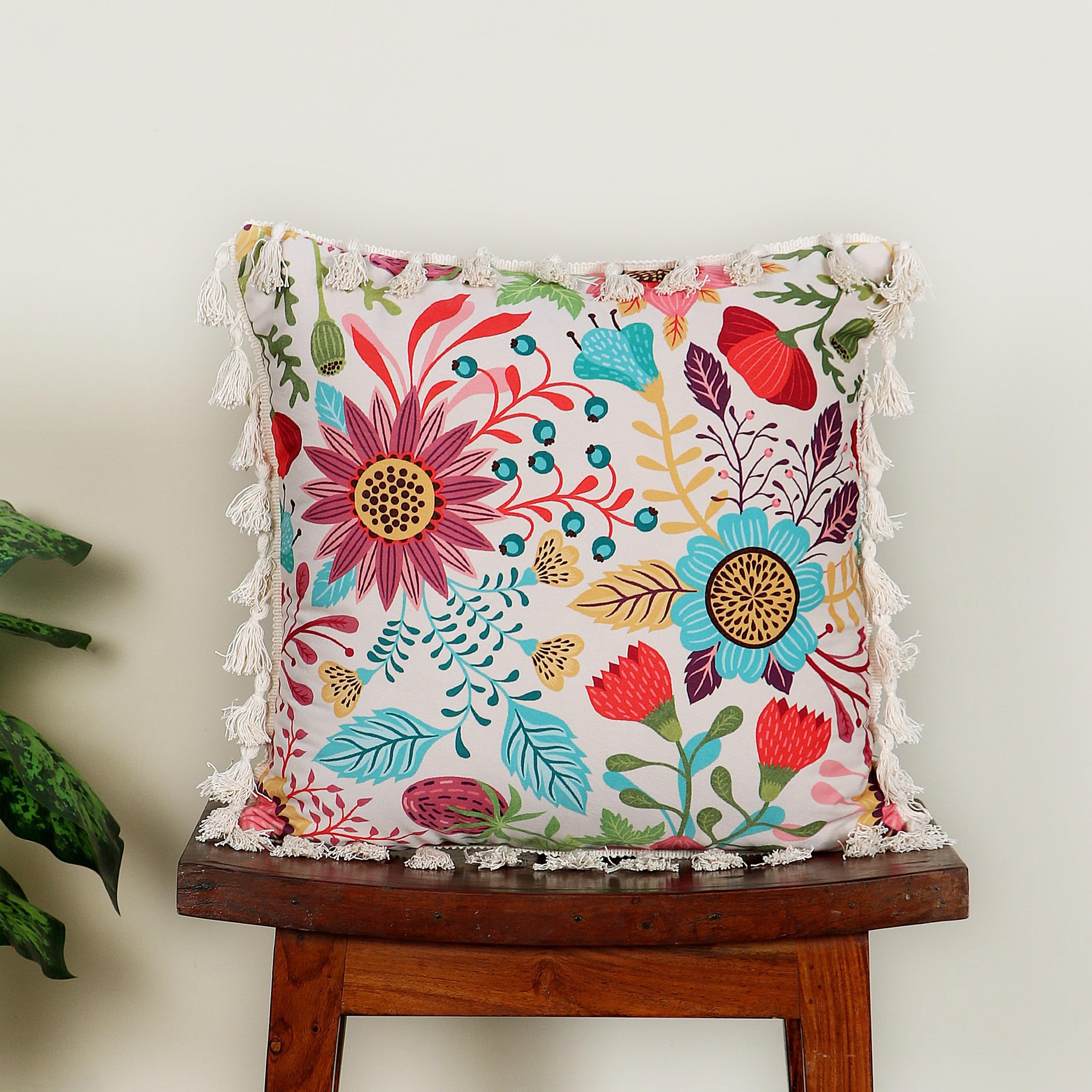 ishro home Premium Cushion Cover 16 inch x 16 inch | Set of 1 – Soft European Standard Fabric, Frill Design, Machine Washable | (1, Sun Garden, 16x16 Inch)