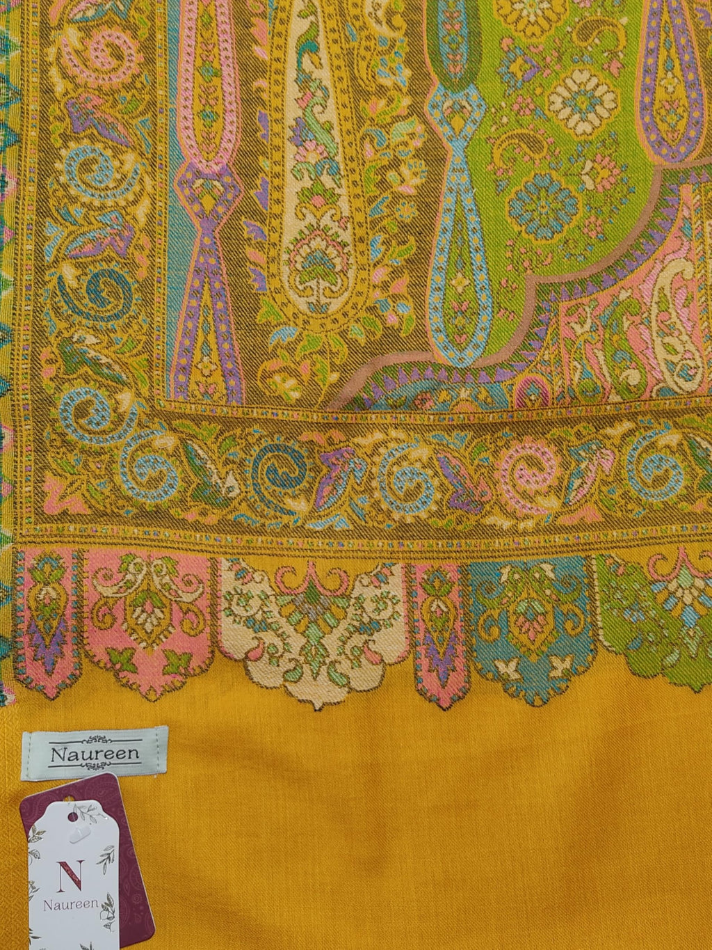 Naureen Women Pashmina Blend Kani Shawl with Paisley and Floral Artwork, Warm and Soft, 40x80 inches (Mustard)