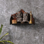 GOJEEVA KRAFT Engineered Wood Hand Crafted Carved Pattern Home Temple for Idols Temple for Home and Office I Ganesh Ji Engraved | Set Top Box Stand I Wooden Mandir (Pack of 1) (Medium)