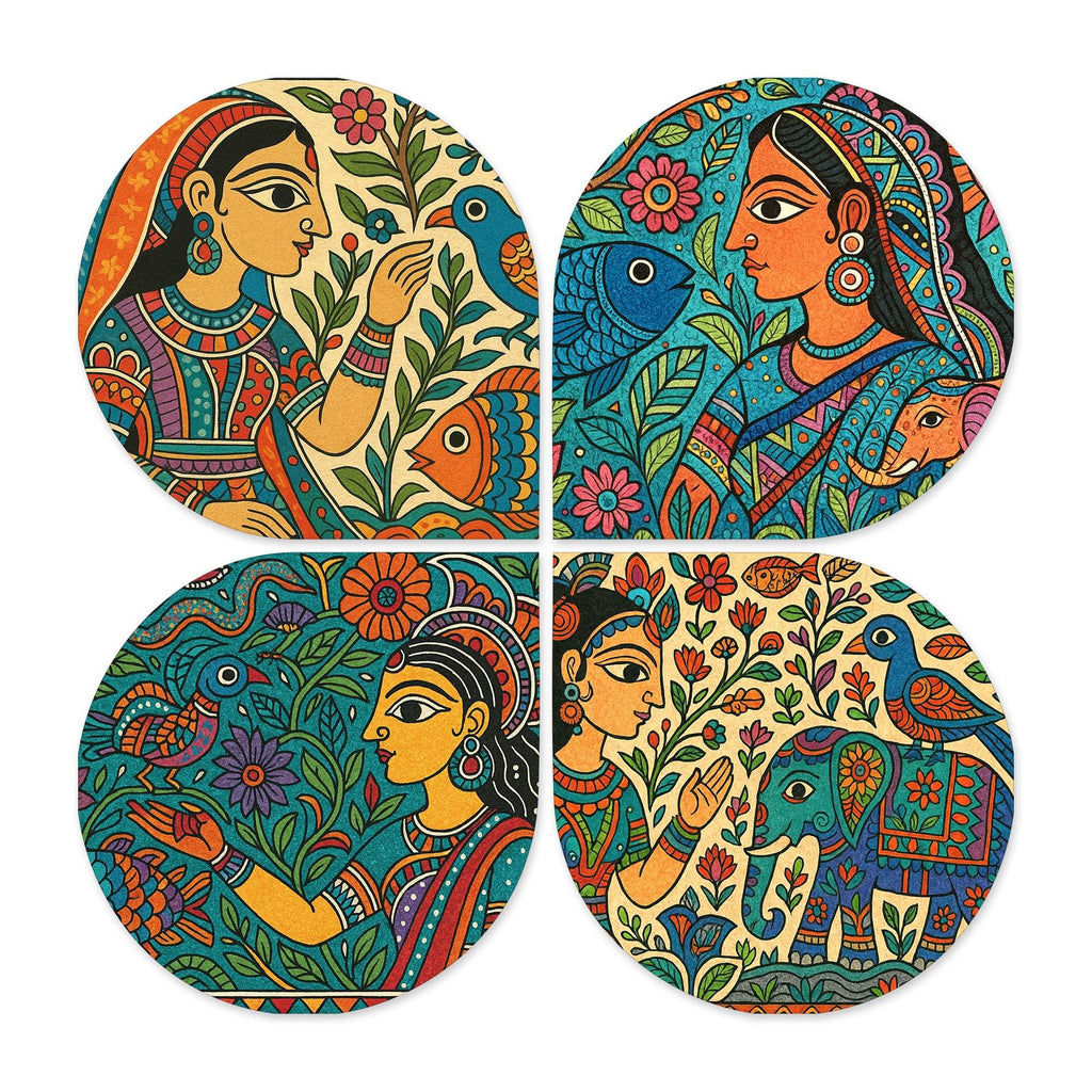Artvibes Spiritual Decorative Wall Art MDF Wooden Wall Hanger for Living Room | Wall Sculpture | Signs & Plaques | Handcrafted Art | Wall Illustrations | Art For Wall | Gift Items (WH_8451N), Set of 4