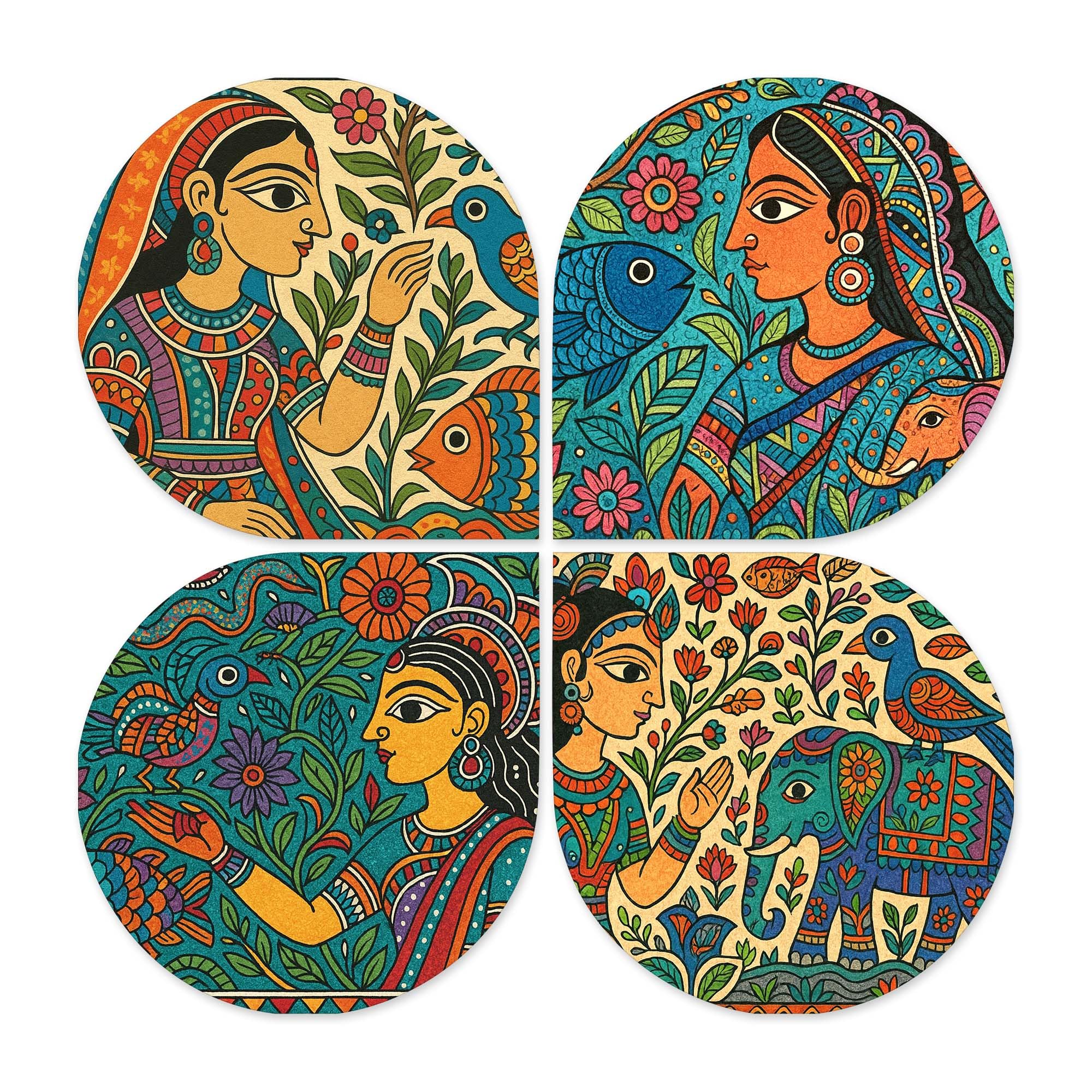 Artvibes Spiritual Decorative Wall Art MDF Wooden Wall Hanger for Living Room | Wall Sculpture | Signs & Plaques | Handcrafted Art | Wall Illustrations | Art For Wall | Gift Items (WH_8451N), Set of 4
