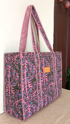 Free Spirits Minimalist Cotton Tote bag for Women | Shoulder Bag |Shopping bag |Grocery Bags | Eco friendly Bags| Stylish Quilted handBag |Vegan Tote Bag |Weekend Bag BASE PINK Blue