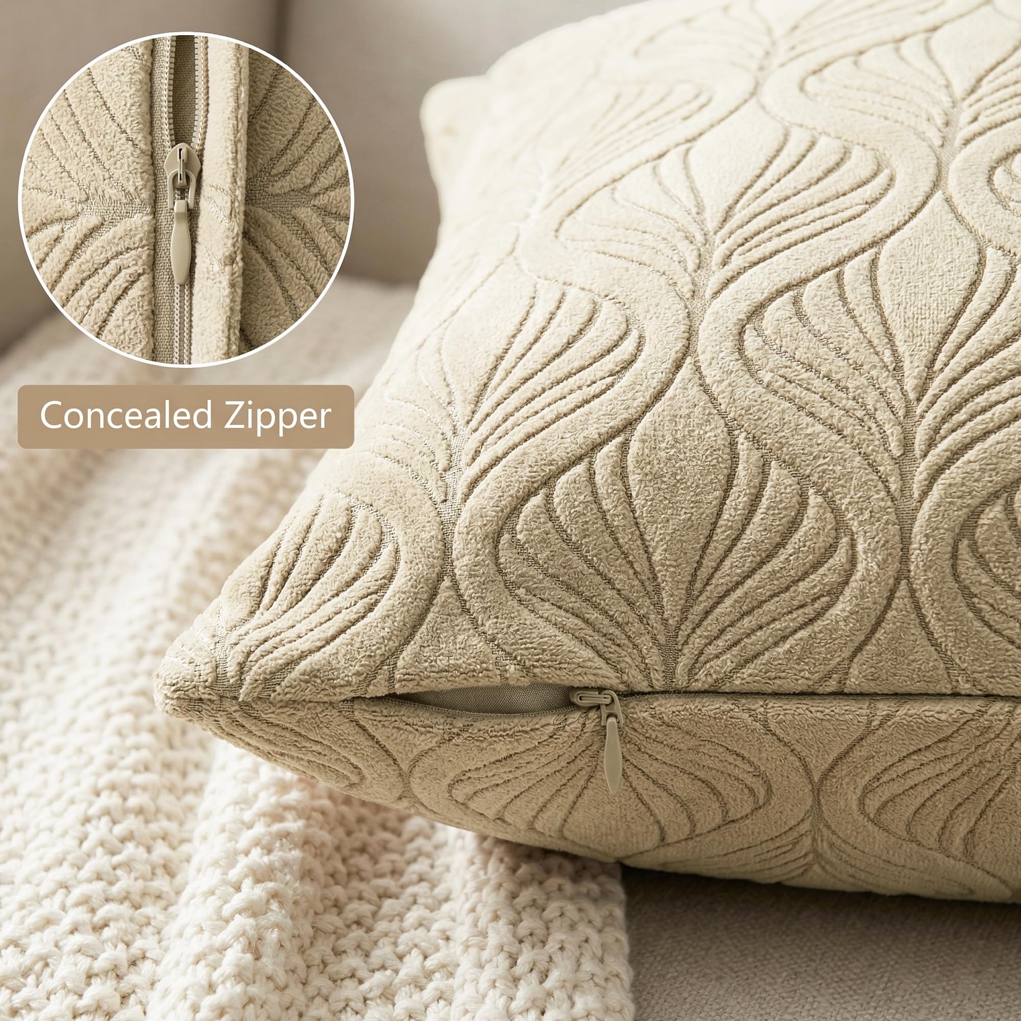 Yellow Weaves Jacquard Cushion Covers | Sofa Cushion Covers | Throw Pillow Cover for Sofa, Couch, Living Room| Removable & Washable | 16x16 Inches, Set of 2 (Beige)